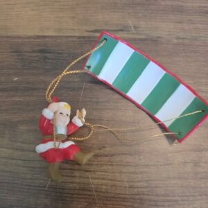 Christmas Tree Ornament Elf Parachuting Vintage Holiday Decor Unique 3" x 3"